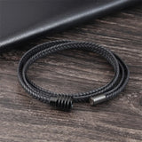 Men's Stainless Steel Charms Leather Bracelet with Magnetic Buckle