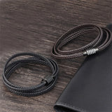Men's Stainless Steel Charms Leather Bracelet with Magnetic Buckle
