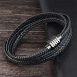 Men's Stainless Steel Charms Leather Bracelet with Magnetic Buckle