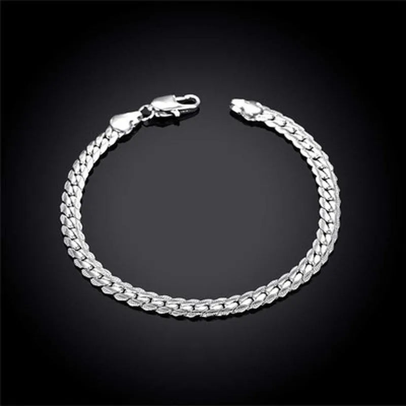 ZG 5MM Flat Snake Chain Silver Bracelet Unisex Jewelry