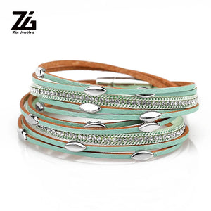 Iron Charm Bracelets Leather Wrap Bangle Female Jewelry
