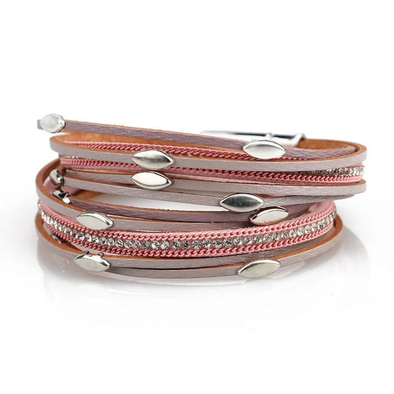Iron Charm Bracelets Leather Wrap Bangle Female Jewelry