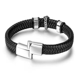 Hand Braided Leather Men's Bracelet with Cross