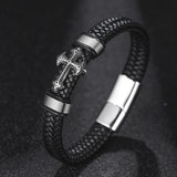 Hand Braided Leather Men's Bracelet with Cross
