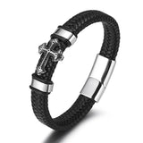 Hand Braided Leather Men's Bracelet with Cross