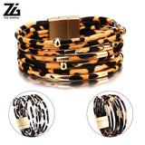 Leopard Leather Bracelets For Women Boho Multilayer Wrap Wide Bangle