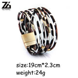 Leopard Leather Bracelets For Women Boho Multilayer Wrap Wide Bangle