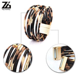 Leopard Leather Bracelets For Women Boho Multilayer Wrap Wide Bangle