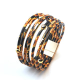 Leopard Leather Bracelets For Women Boho Multilayer Wrap Wide Bangle