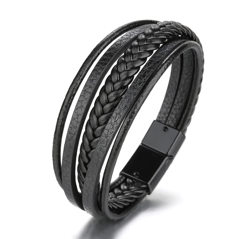 Men's Punk Leather Braid Wristband
