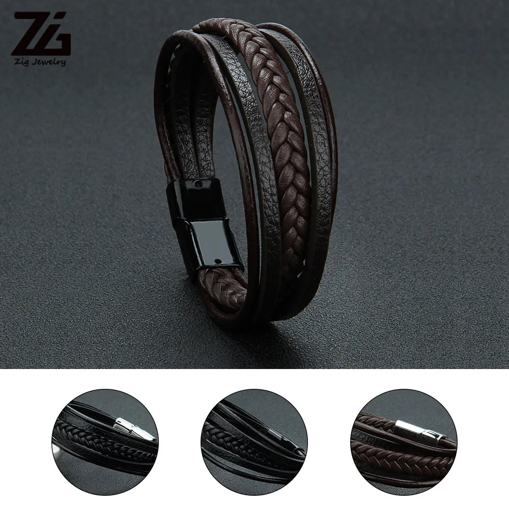 Men's Punk Leather Braid Wristband