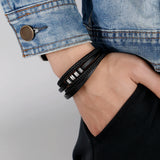 Men's Vintage Charms Leather Bracelet Titanium Steel Bangle