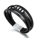 Men's Vintage Charms Leather Bracelet Titanium Steel Bangle