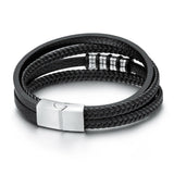 Men's Vintage Charms Leather Bracelet Titanium Steel Bangle