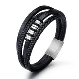 Men's Vintage Charms Leather Bracelet Titanium Steel Bangle