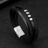 Men's Vintage Charms Leather Bracelet Titanium Steel Bangle