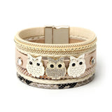 Bohemian Owl Glass Tassel Leather Bracelet for Women