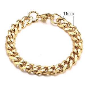 Men's Gold-plated Stainless Steel Cuban Chain Bracelet 11mm