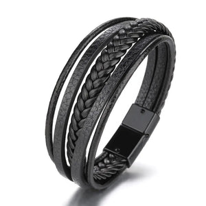 Men's Punk Braid Leather Bracelet Clasp Wristband
