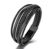 Men's Punk Braid Leather Bracelet Clasp Wristband