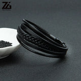 Men's Punk Braid Leather Bracelet Clasp Wristband