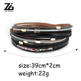 ZG Women Leather Bracelet Bohemian Round Charm Multilayer Bangle