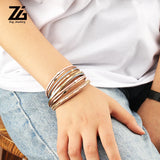 ZG Women Leather Bracelet Bohemian Round Charm Multilayer Bangle