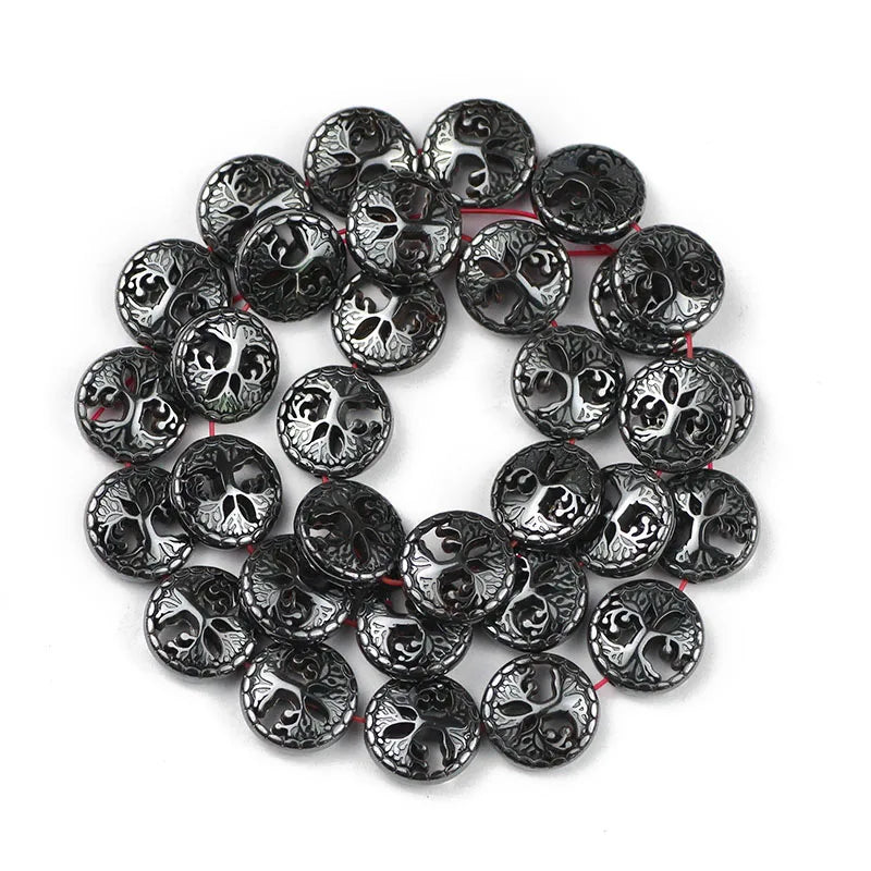 12mm Hematite Life Tree Coin Spacer Beads for Jewelry Making