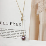 Natural Freshwater Pearl Necklace Y Chain Purple Round Pearl Pendant