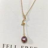 Natural Freshwater Pearl Necklace Y Chain Purple Round Pearl Pendant