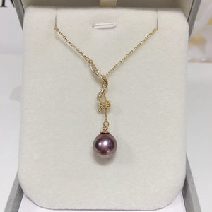 Natural Freshwater Pearl Necklace Y Chain Purple Round Pearl Pendant