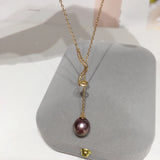 Natural Freshwater Pearl Necklace Y Chain Purple Round Pearl Pendant