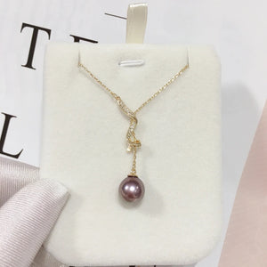 Natural Freshwater Pearl Necklace Y Chain Purple Round Pearl Pendant