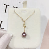 Natural Freshwater Pearl Necklace Y Chain Purple Round Pearl Pendant