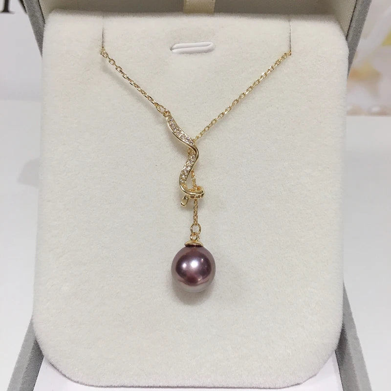 Natural Freshwater Pearl Necklace Y Chain Purple Round Pearl Pendant