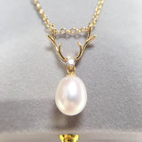 ZHBORUIN 14K Plated Elk Drop Pearl Pendant Freshwater Pearl Necklace