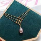 ZHBORUIN Freshwater Pearl Necklace Multilayer Chain Pendant