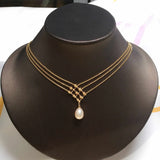 ZHBORUIN Freshwater Pearl Necklace Multilayer Chain Pendant