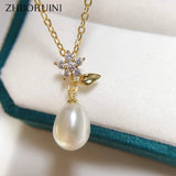 ZHBORUIN 18K Plating Pearl Pendant Necklace Flowers Leaves