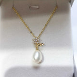 ZHBORUIN 18K Plating Pearl Pendant Necklace Flowers Leaves