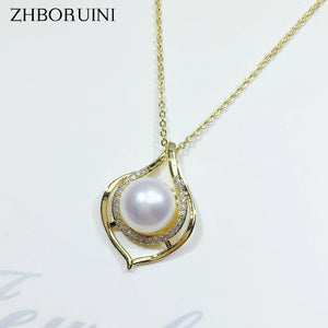 ZHBORUIN Freshwater Pearl Pendant Necklace Vintage Charm Chain Woman Girl Gift