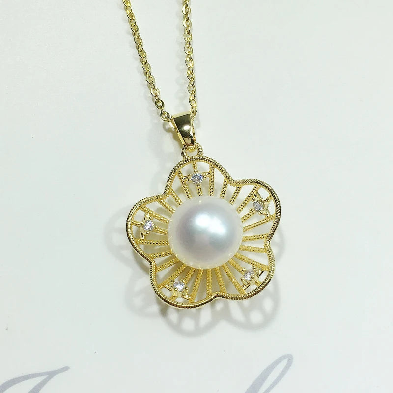 Freshwater Pearl Flower Choker Necklace Pendant For Women Party Jewelry