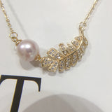 Natural Freshwater Pearl Necklace Feather Pendant Chain