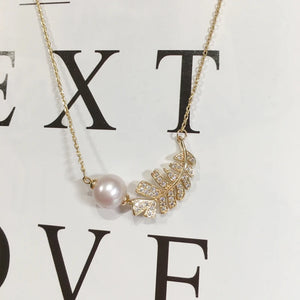 Natural Freshwater Pearl Necklace Feather Pendant Chain