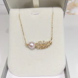 Natural Freshwater Pearl Necklace Feather Pendant Chain