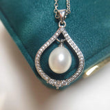 ZHBORUIN Pearl Necklace & Silver 925 Water Drop Choker Pendant