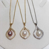 ZHBORUIN Pearl Necklace & Silver 925 Water Drop Choker Pendant