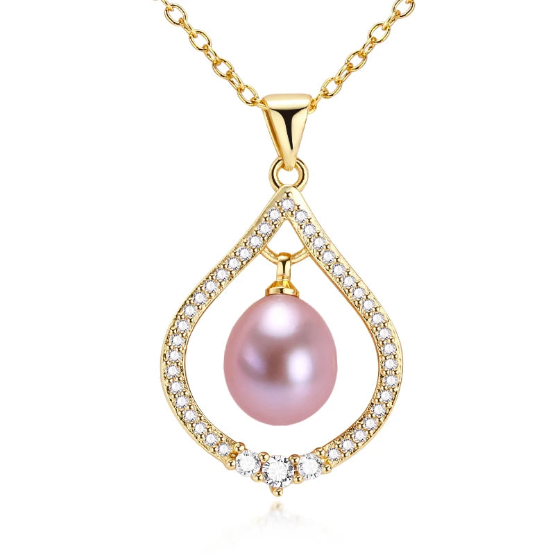 ZHBORUIN Pearl Necklace & Silver 925 Water Drop Choker Pendant