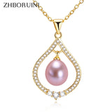 ZHBORUIN Pearl Necklace & Silver 925 Water Drop Choker Pendant