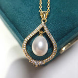 ZHBORUIN Pearl Necklace & Silver 925 Water Drop Choker Pendant
